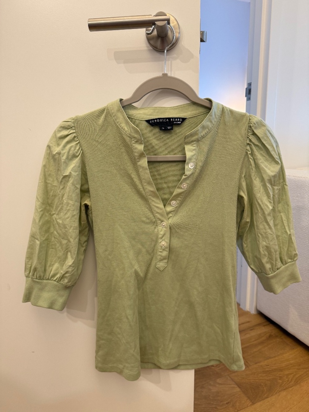 Veronica Beard Coralee Puff Sleeve Top | Light Green